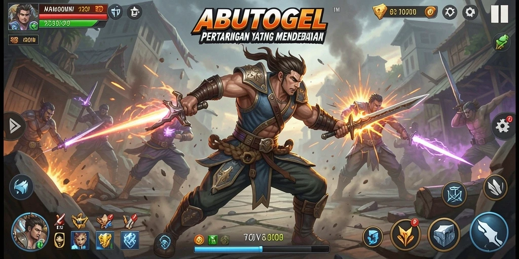 Screenshot ABUTOGEL menampilkan aksi mendebarkan dalam pertempuran.