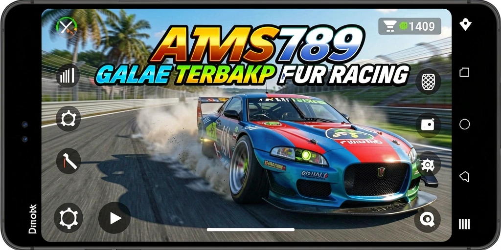 Screenshot gameplay dari AMS789 menunjukkan aksi balap yang mendebarkan.