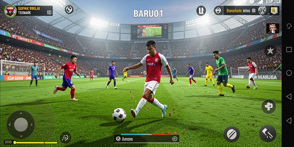 Tampilan menarik dari gameplay sepak bola di BARU01.
