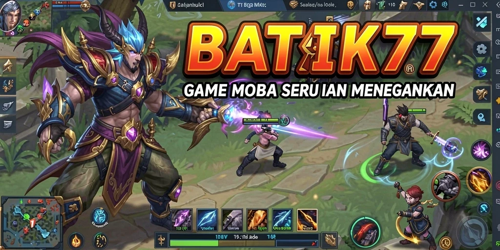 Tampilan gameplay seru dari BATIK77 dalam pertempuran MOBA.