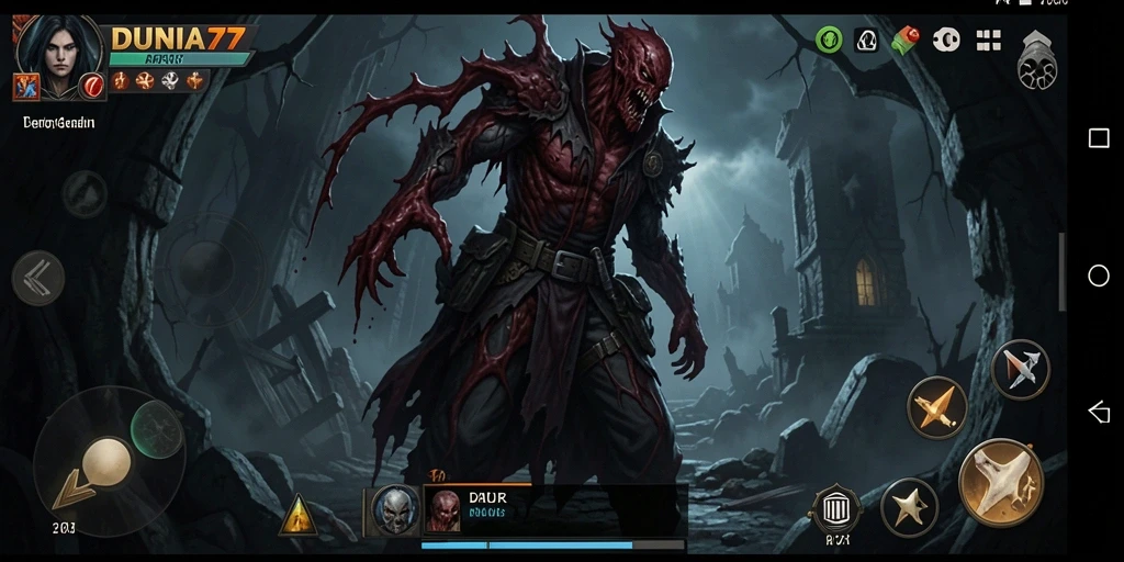 Screenshot gameplay DUNIA77 menunjukkan suasana mencekam dan elemen Horror yang tegang.
