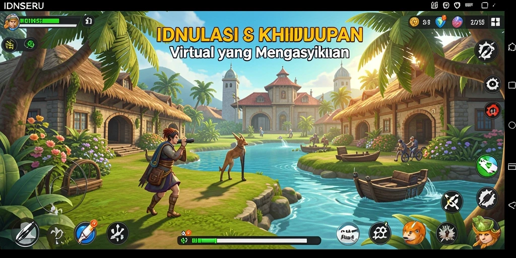 Tangkapan layar IDNSERU menunjukkan karakter yang berinteraksi dalam simulasi kehidupan.