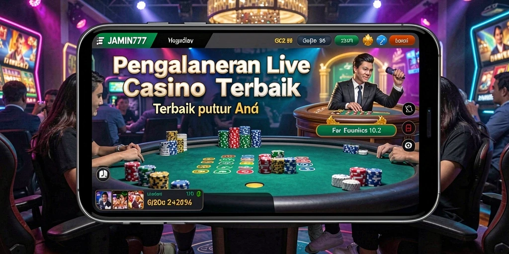 Screenshot gameplay JAMIN777 menunjukkan dealer profesional di meja permainan Live Casino.