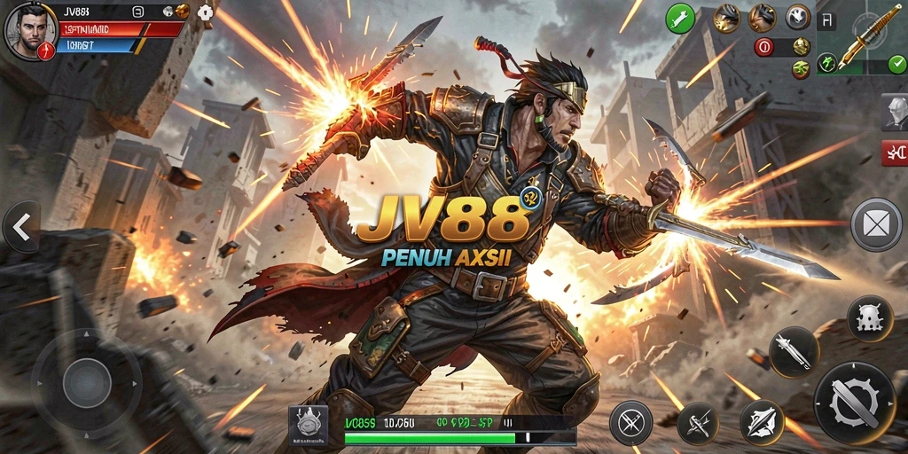 Screenshot gameplay JV88 menampilkan pertarungan yang seru dan grafis menakjubkan.
