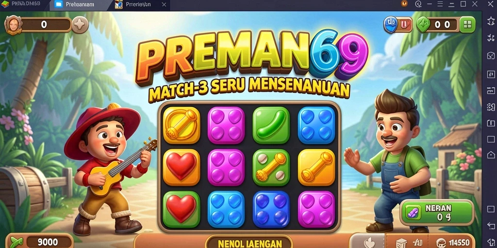 Tampilan seru gameplay match-3 di PREMAN69 dengan grafik menarik.